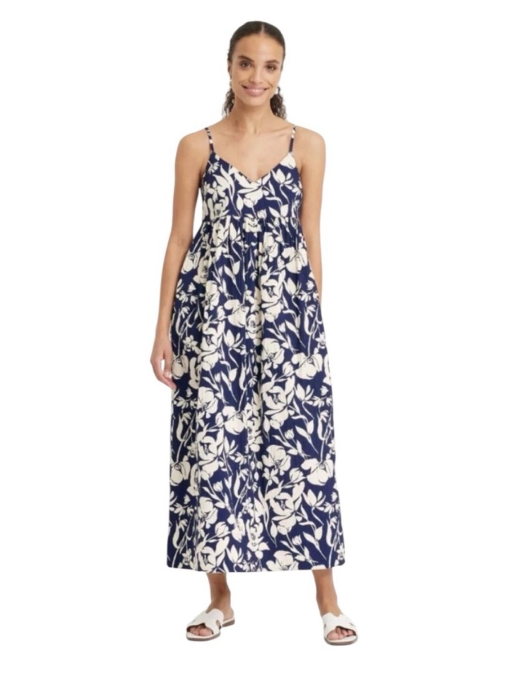 EUC! A New Day Navy Floral Maxi Sundress with Spaghetti Straps